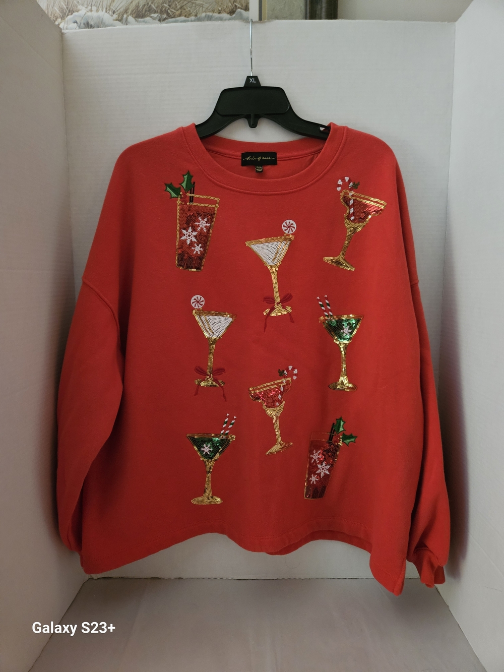 State of Mind Red Sequin Cocktail Sweatshirt